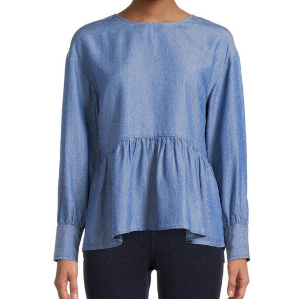 Time and Tru Chambray Oversized Peplum Blouse Size Large NWOT